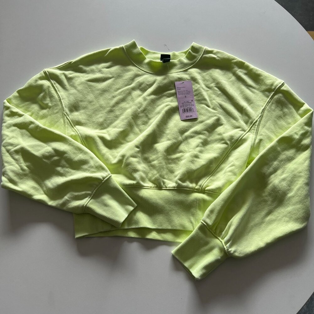 Wild Fable Women's Cropped Crewneck Pullover Sweatshirt Lemon Yellow Small - Picture 3 of 5